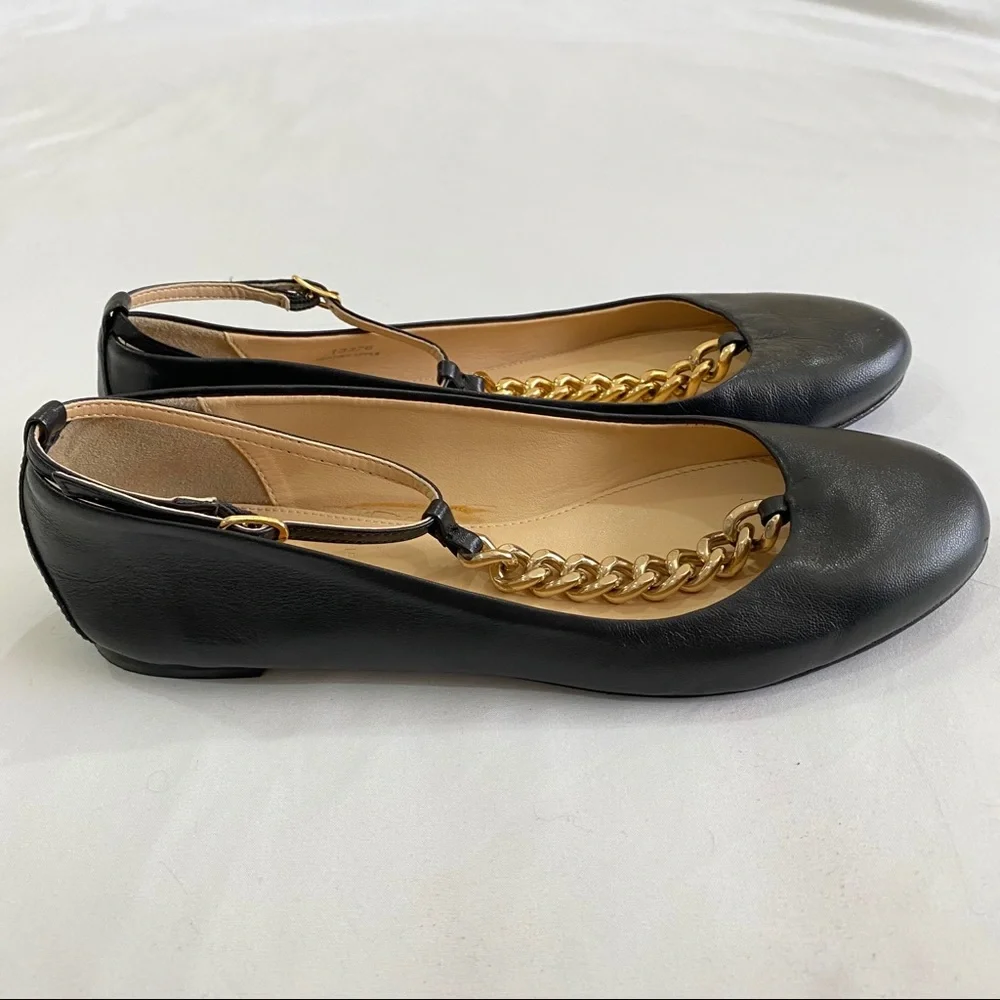 J.Crew Jayne T-Strap Chain Round Toe Flats 6.5
